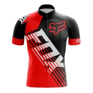 Camisa Ciclismo Fox Vermelha Manga Curta Zíper Fitness Dry Fit Mtb