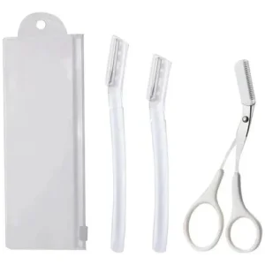 Kit 4 Pçs De Aparar Sobrancelhas 2 Navalha 1 Tesoura E Bolsa