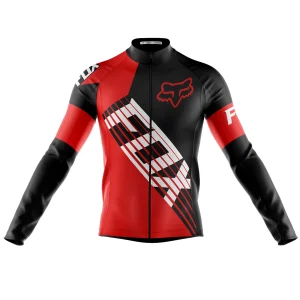 Camisa Ciclismo Fox Vermelha Manga Longa Zíper Full Dry Fit