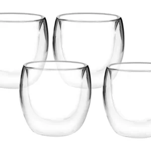 Kit com 4 Copos de Vidro Duplo 80ml – Para Bebidas Quentes e Frias