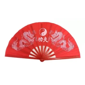 Leque Oriental Grande Dança Kung Fu Vermelho