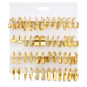 Kit Argolas Douradas Femininas 24 Pares Brincos Da Moda