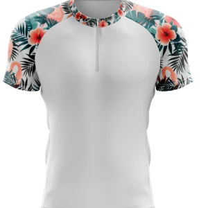 Camisa Ciclismo Floral Flamingo Curta Branca Bike Mtb