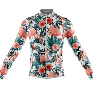 Camisa Ciclismo Flamingos Floral Manga Longa Full Ziper Uv50+ Bike Mtb