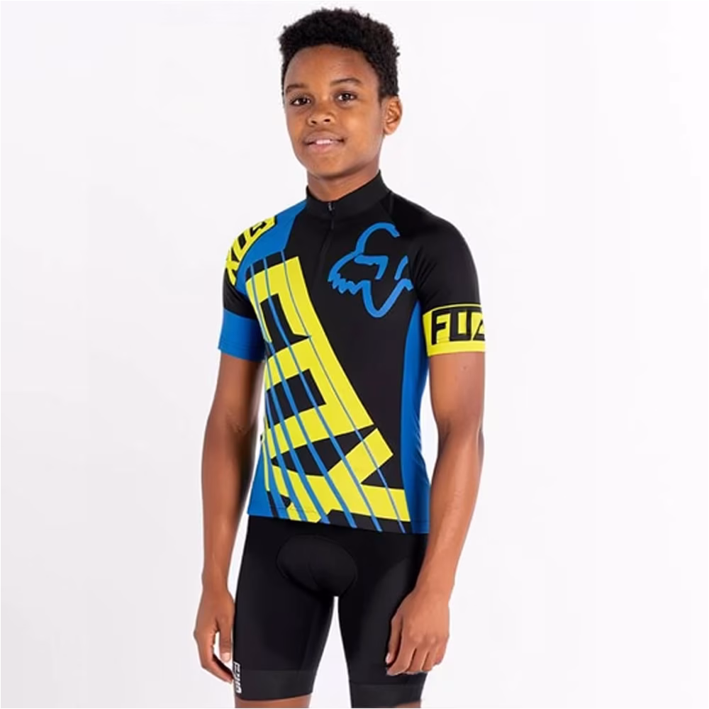 Camisa Ciclismo Infantil Fox Azul Manga Curta Dryfit