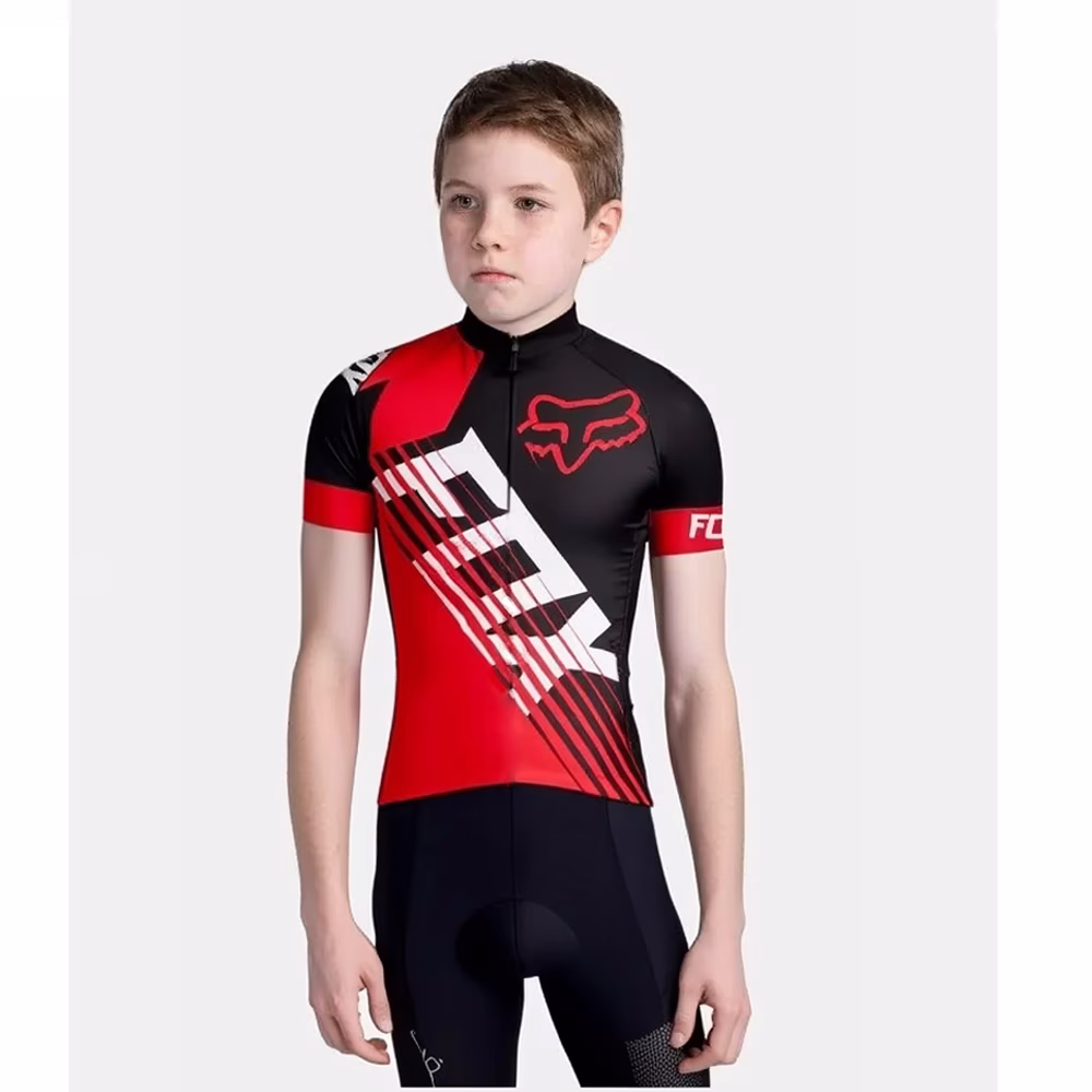 Camisa Ciclismo Infantil Fox Vermelha Manga Curta Dryfit